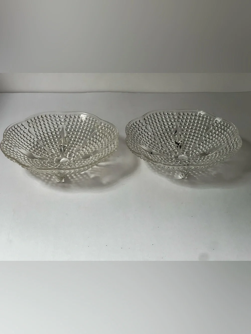 Set of 2 Vintage Clear  Hazlett Atlas Hobnail Glass Candy Bowls, 1960’s.